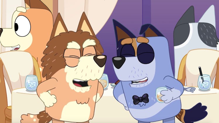 Mort and Stripe laugh together over a drink.