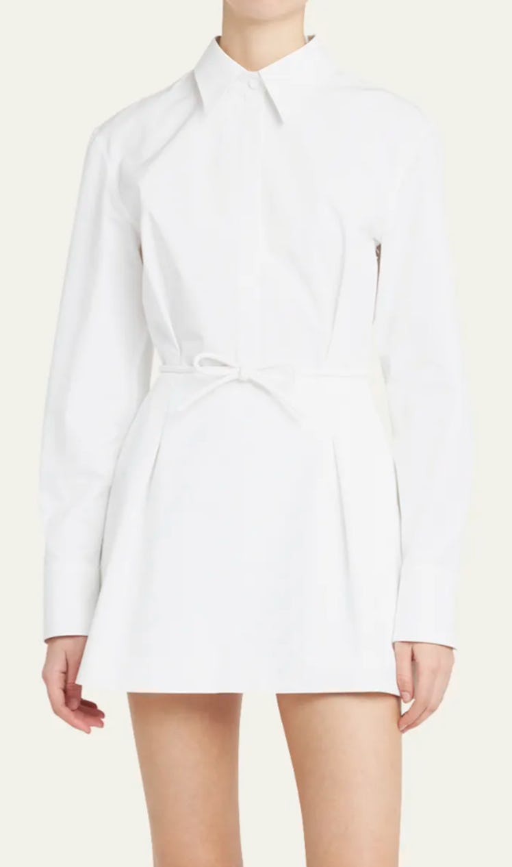 white long sleeve mini shirt dress