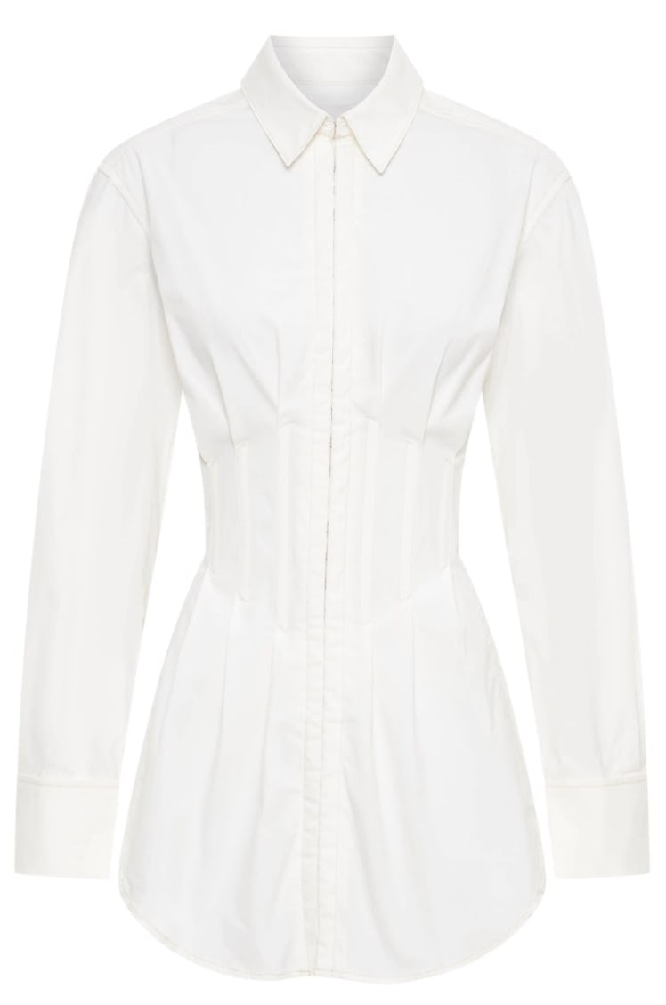 white corset mini shirt dress
