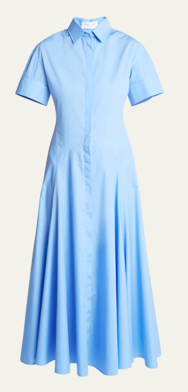 baby blue button-front shirt dress