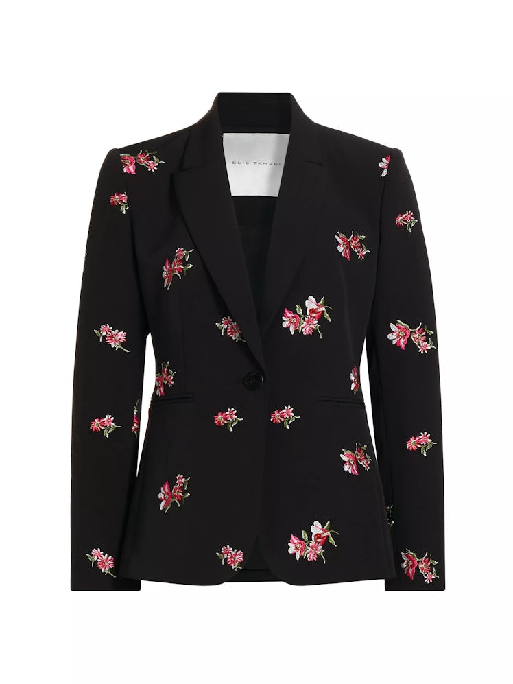  Emerson Floral-Embroidered One-Button Blazer