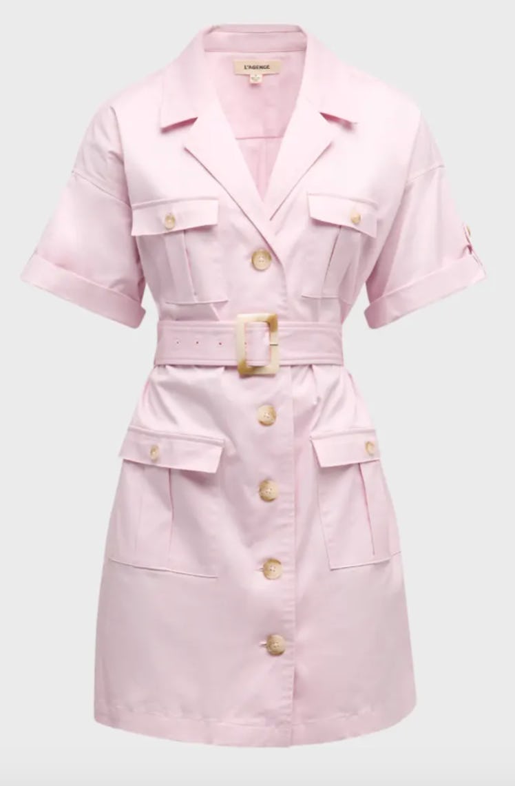 pink short sleeve safari shirt dress