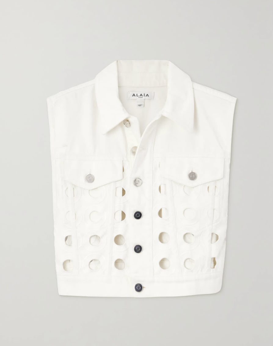 Embroidered laser-cut denim vest