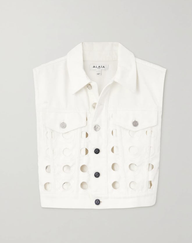 Embroidered laser-cut denim vest