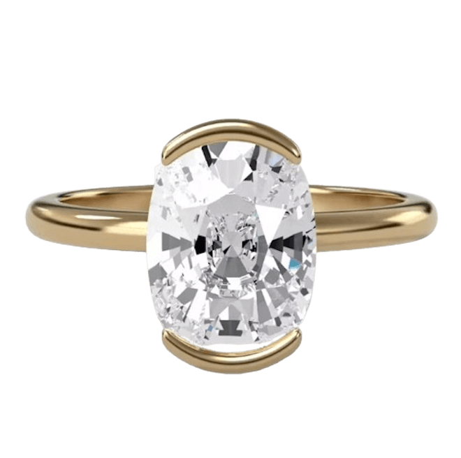 Half Bezel Solitaire Engagement Ring With Elongated Cushion Cut Diamond