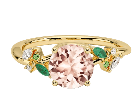 Morganite Arden Diamond Ring With Lab Emerald Accents