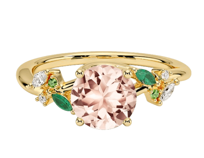Morganite Arden Diamond Ring With Lab Emerald Accents