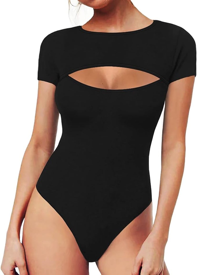 MANGOPOP Cutout Front T Shirt Bodysuit