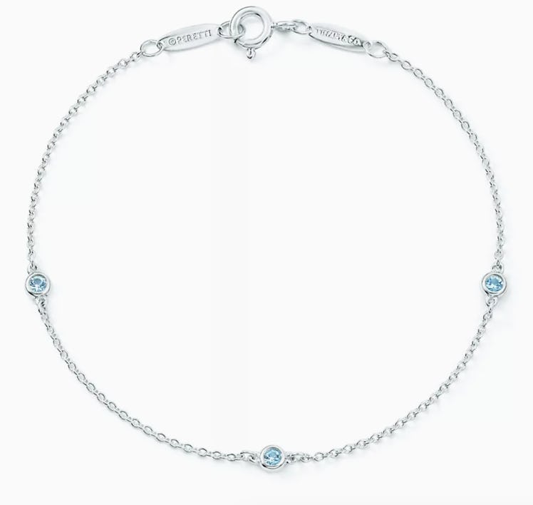 silver bracelet with aquamarine stones