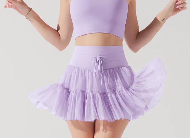 This purple skort is the same one Taylor Swift wore in her "Fortnight" YouTube video. 