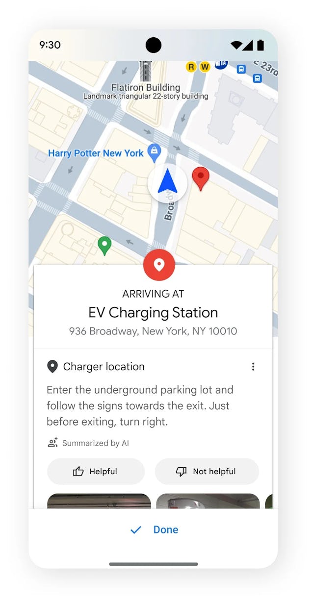 Google Maps screen shot of EV charging feature