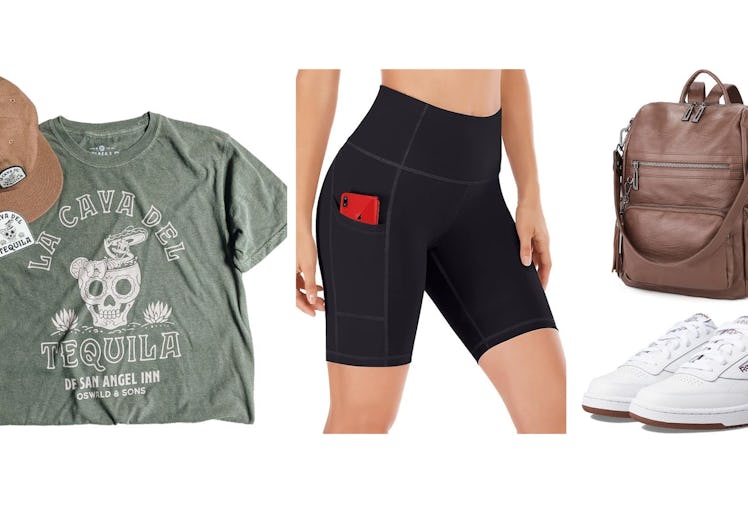 A example outfit for women to wear at Disney includes a themed shirt, biker shorts, and comfy shoes ...