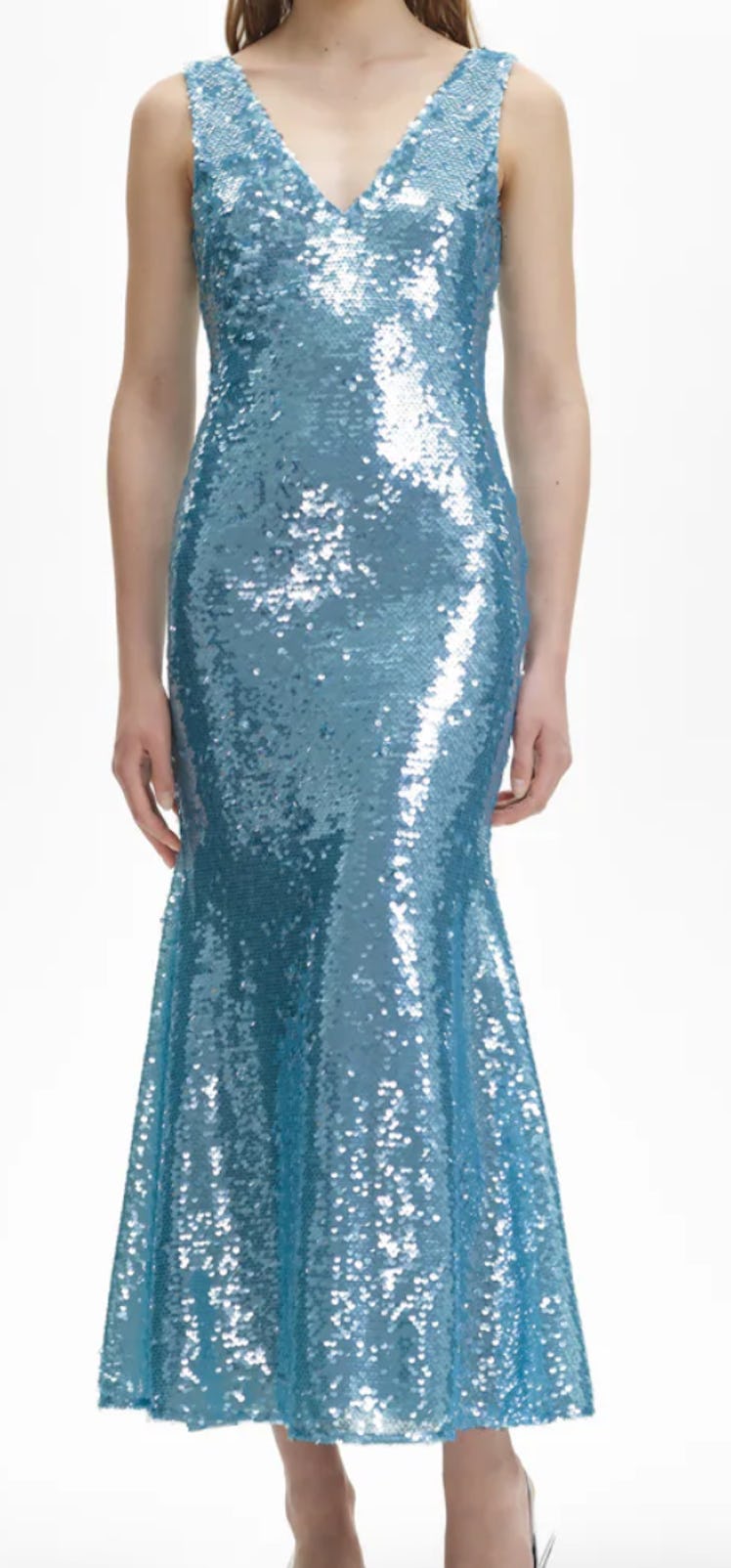 blue sequin v-neck dress