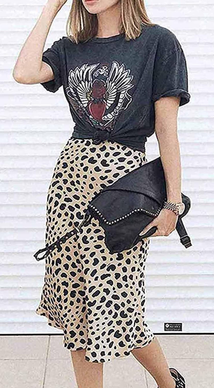 Keasmto Midi Length Leopard Skirt