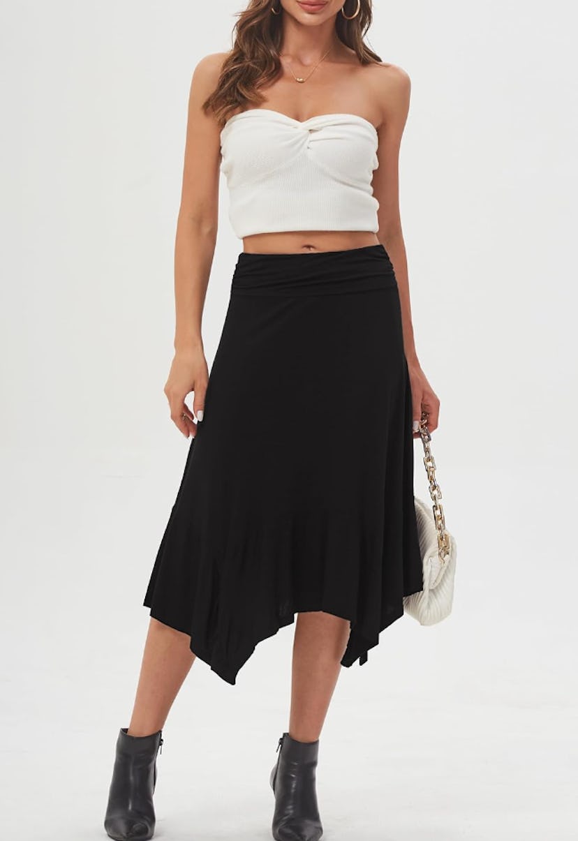 DJT Flowy Handkerchief Hemline Midi Skirt