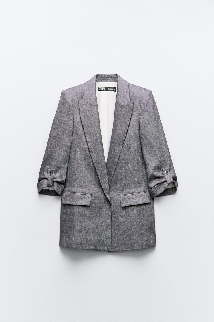 Linen Blend Blazer With Rolled-Up Sleeves