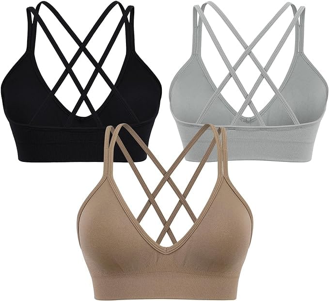 VEQKING Criss Cross Padded Sports Bra (3-Pack)