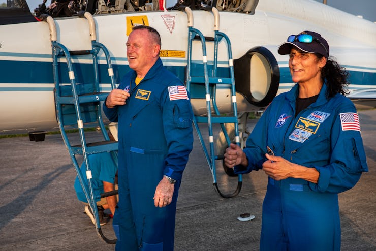 NASA astronauts Butch Wilmore and Suni Williams arrive back at the Launch and Landing Facility at th...