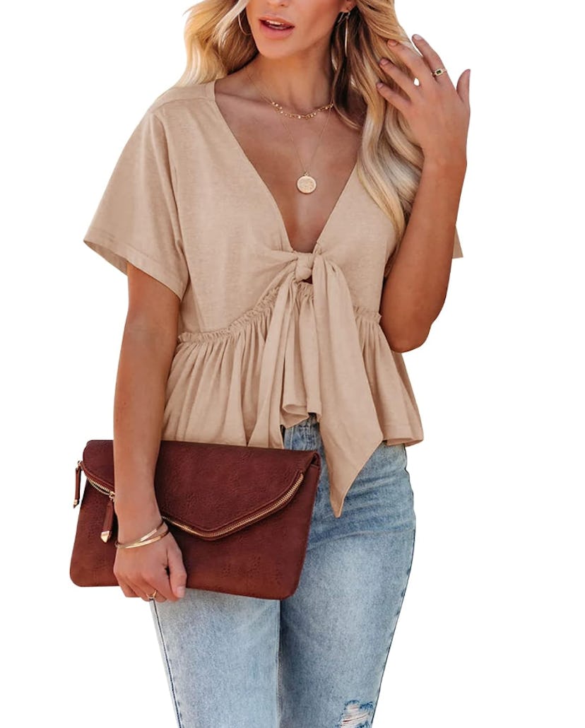 Fanway&EC V Neck Ruffle Blouse