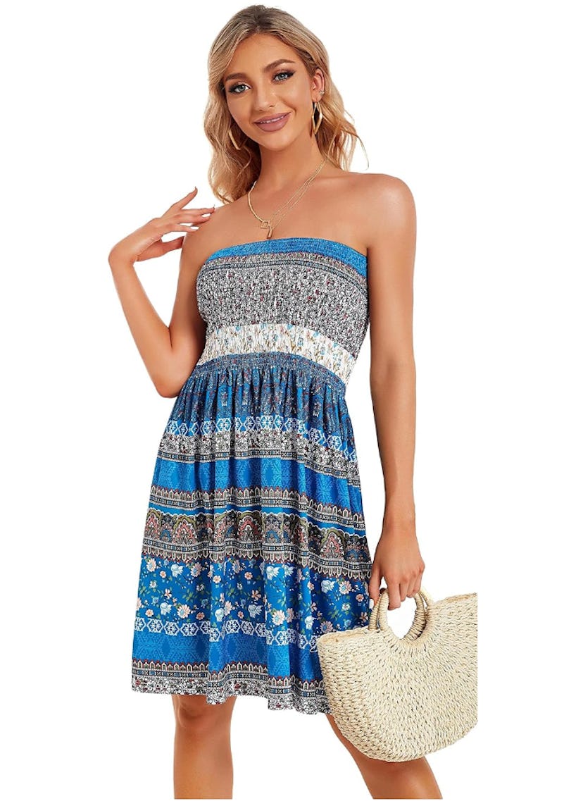 ChicGal Strapless Boho Floral Print Sundress