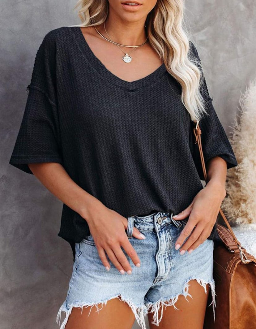 Dokotoo Waffle Knit Loose Tunic Top