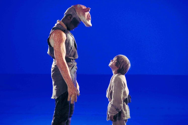 Ahmed Best and Jake Lloyd on the set of Star Wars: The Phantom Menace