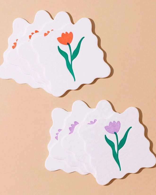 Scalloped Letterpress Tulip Coasters