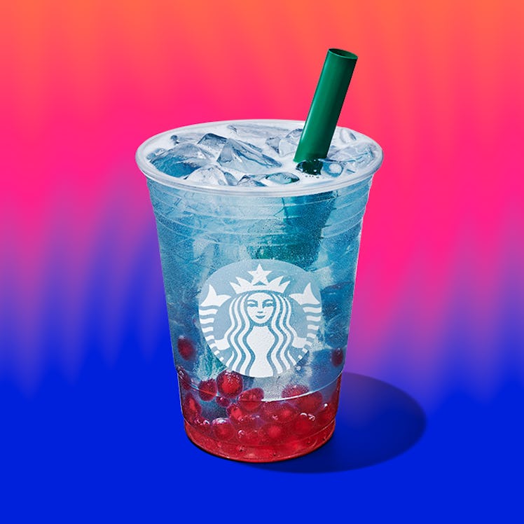 The Summer-Berry Starbucks Refreshers Beverage has the new raspberry pearls at the bottom. 