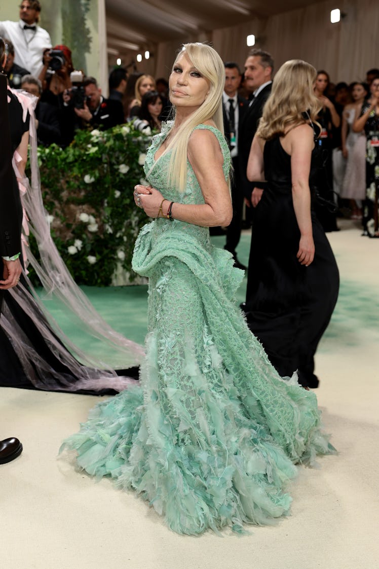 Donatella Versace attends The 2024 Met Gala Celebrating "Sleeping Beauties: Reawakening Fashion" at ...