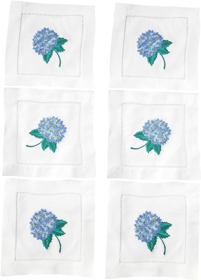 Embroidered Hydrangea Cocktail Napkins
