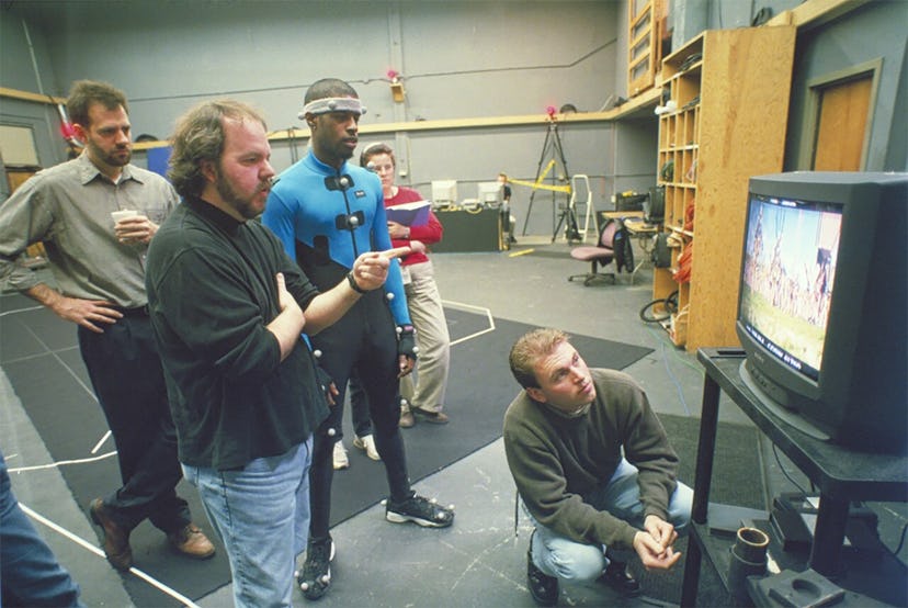 Rob Coleman and Ahmed Best on the set of Star Wars: The Phantom Menace