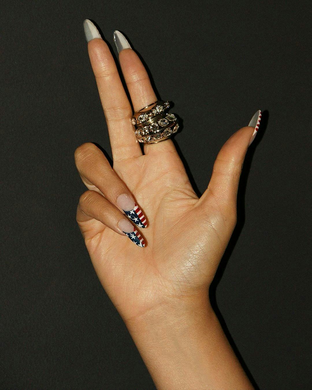 Beyoncé&rsquo;s American flag-inspired nails.