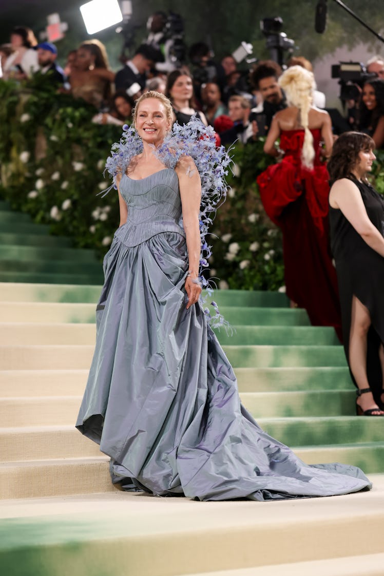 Uma Thurman attends The 2024 Met Gala Celebrating "Sleeping Beauties: Reawakening Fashion" at The Me...
