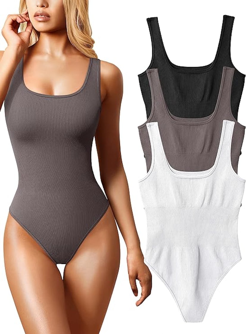 OQQ Ribbed Bodysuits (3-Pack)