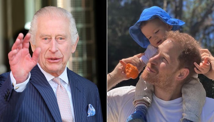 King Charles and Prince Harry holding his son Archie.