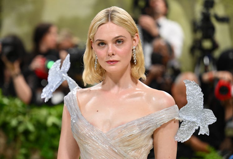 US actress Elle Fanning arrives for the 2024 Met Gala at the Metropolitan Museum of Art on May 6, 20...