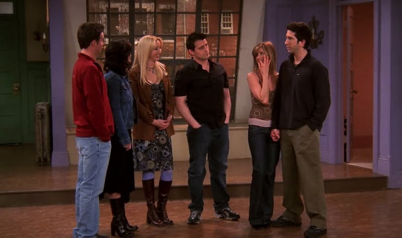 ‘Friends’ cast Matthew Perry, Courteney Cox, Lisa Kudrow, Matt LeBlanc, Jennifer Aniston, and David …