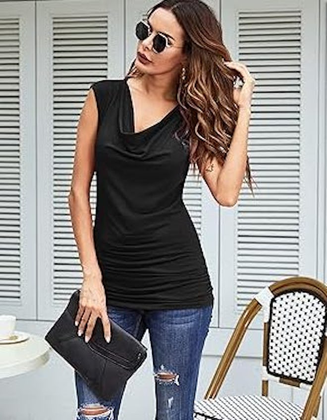 Zeagoo Ruched Cowl Neck Tank