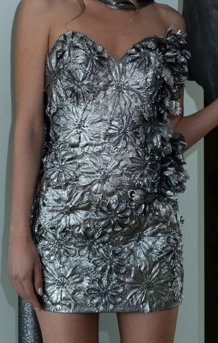 silver metallic mini dress