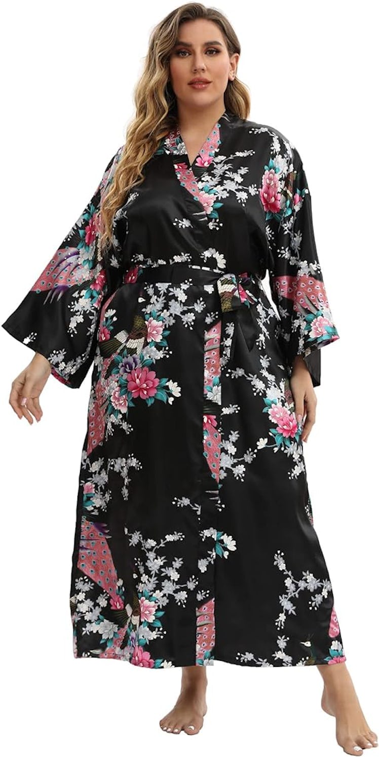 feslieacc Floral Long Satin Robe