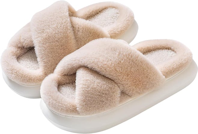 SOSUSHOE Platform Fuzzy Slippers 