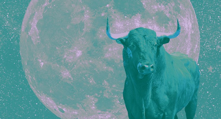 A bull in front of a planet