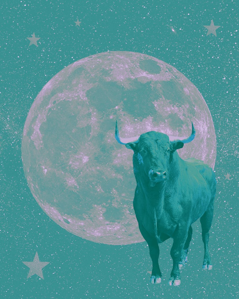A bull in front of a planet
