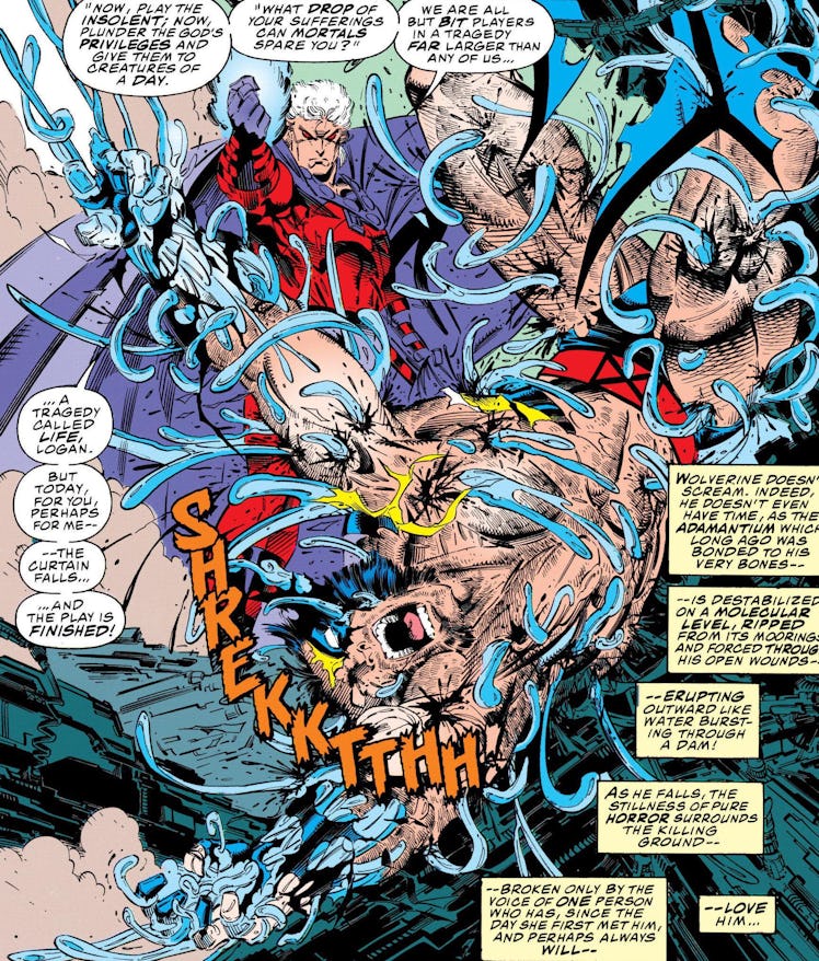 Magneto strips the adamantium from Wolverine's skeleton in X-Men #25