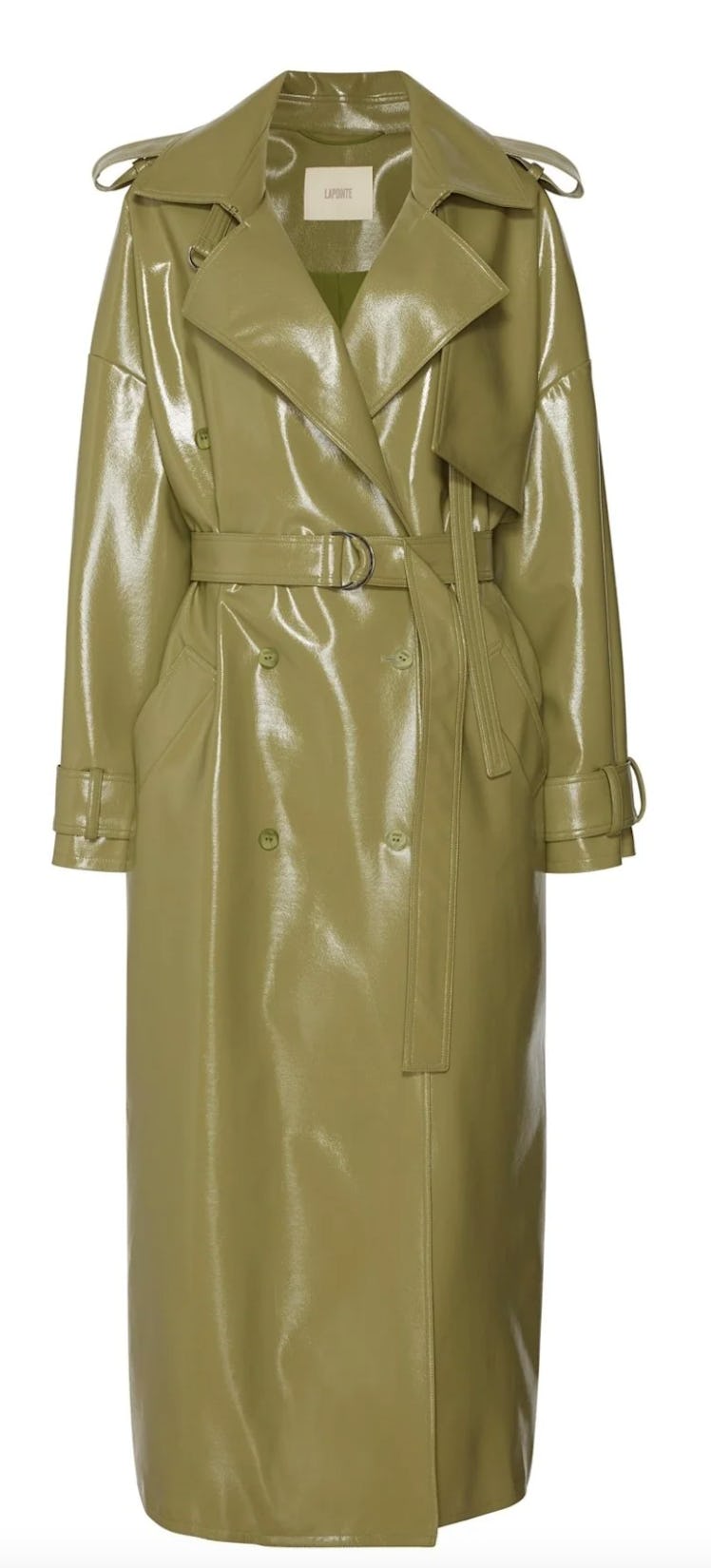 olive green leather trench coat