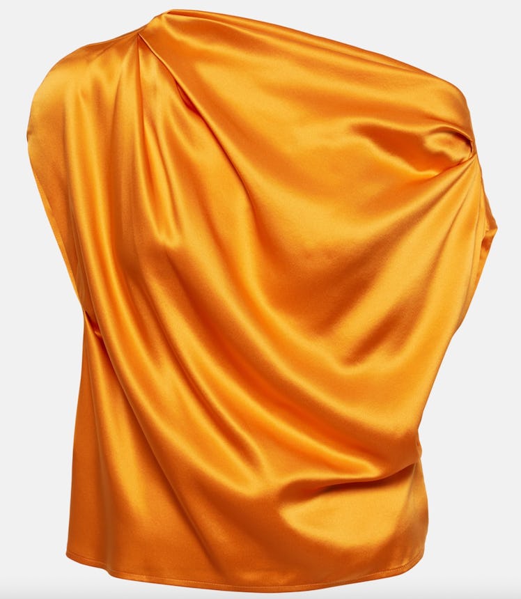 Draped One-Shoulder Silk Top