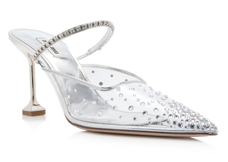 clear crystal embellished mules