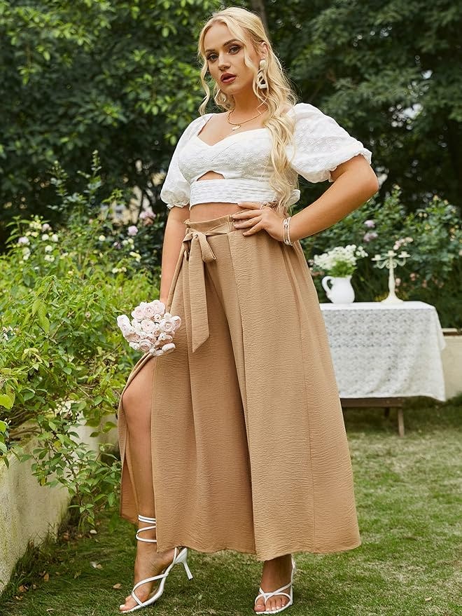 Simplee Split High Waisted Wide Leg Pants