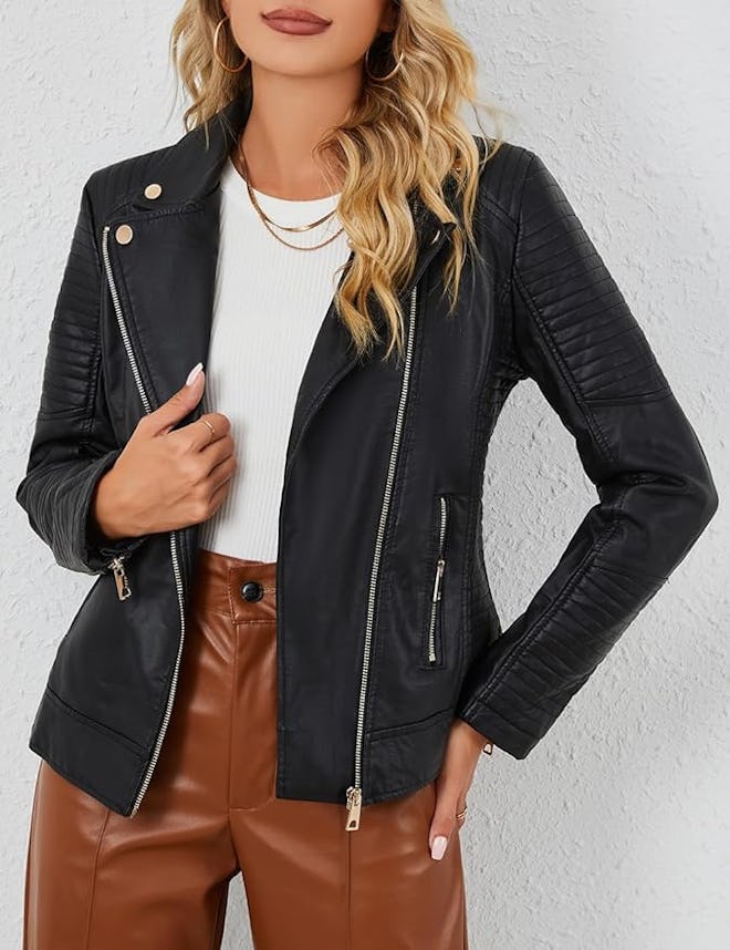 Bellivera Faux Leather Motorcycle Jacket