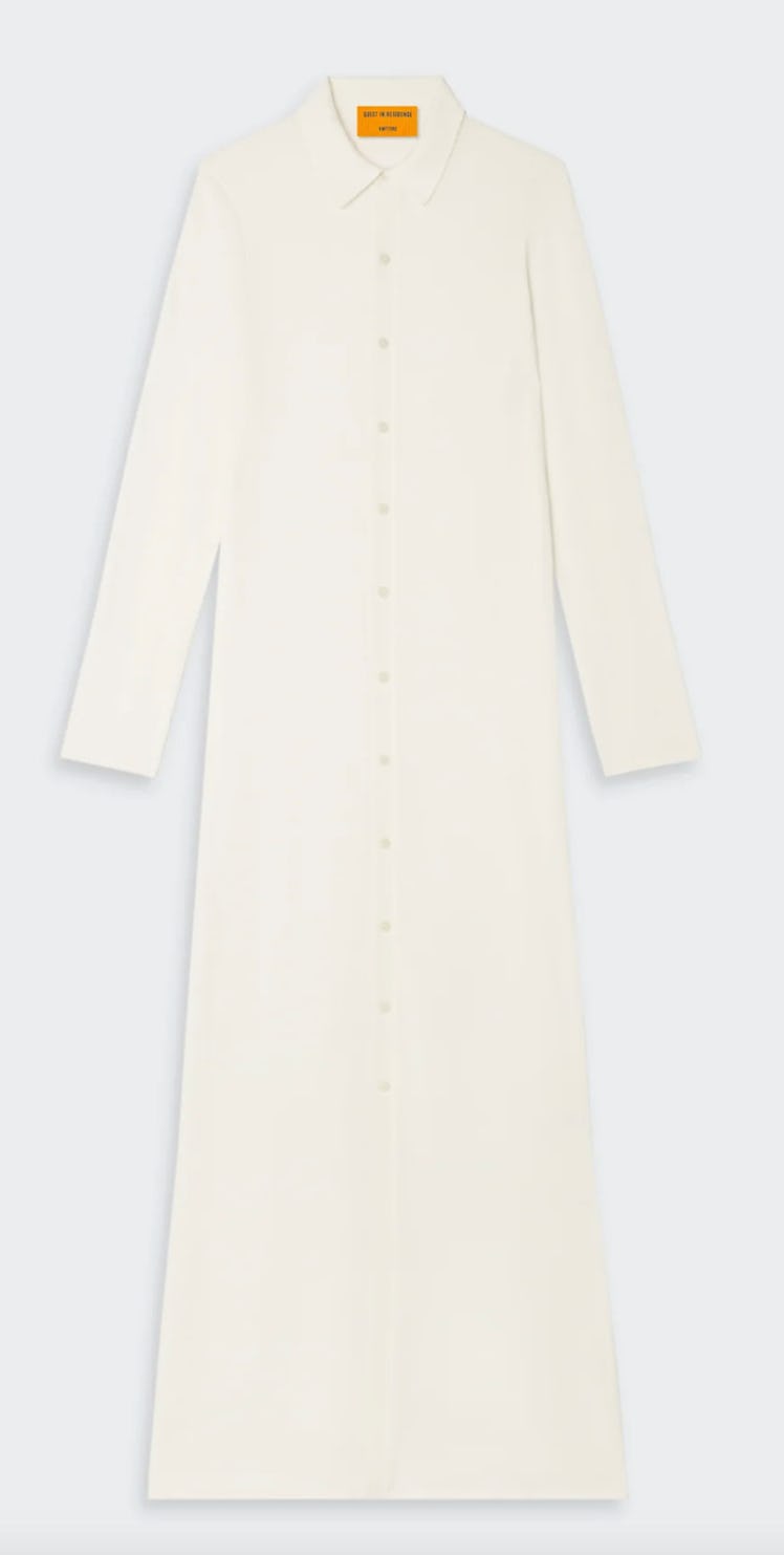 white button-down long shirt dress